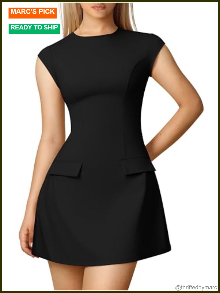 Mock Neck Cap Sleeve A-Line Work Mini Dress Bodycon Short Dress